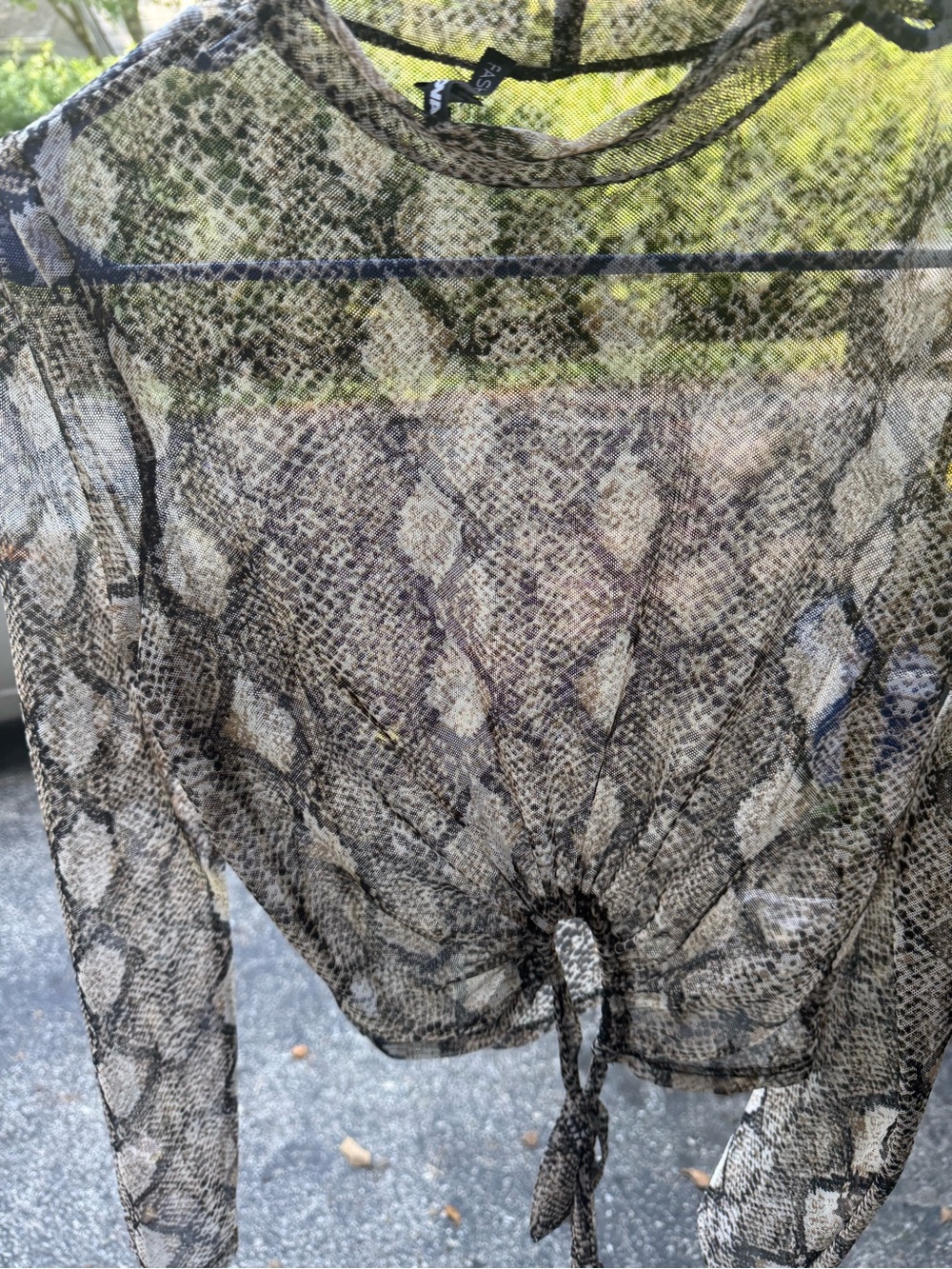 Sheer Snake-Print Reptile Top - Black/Gray